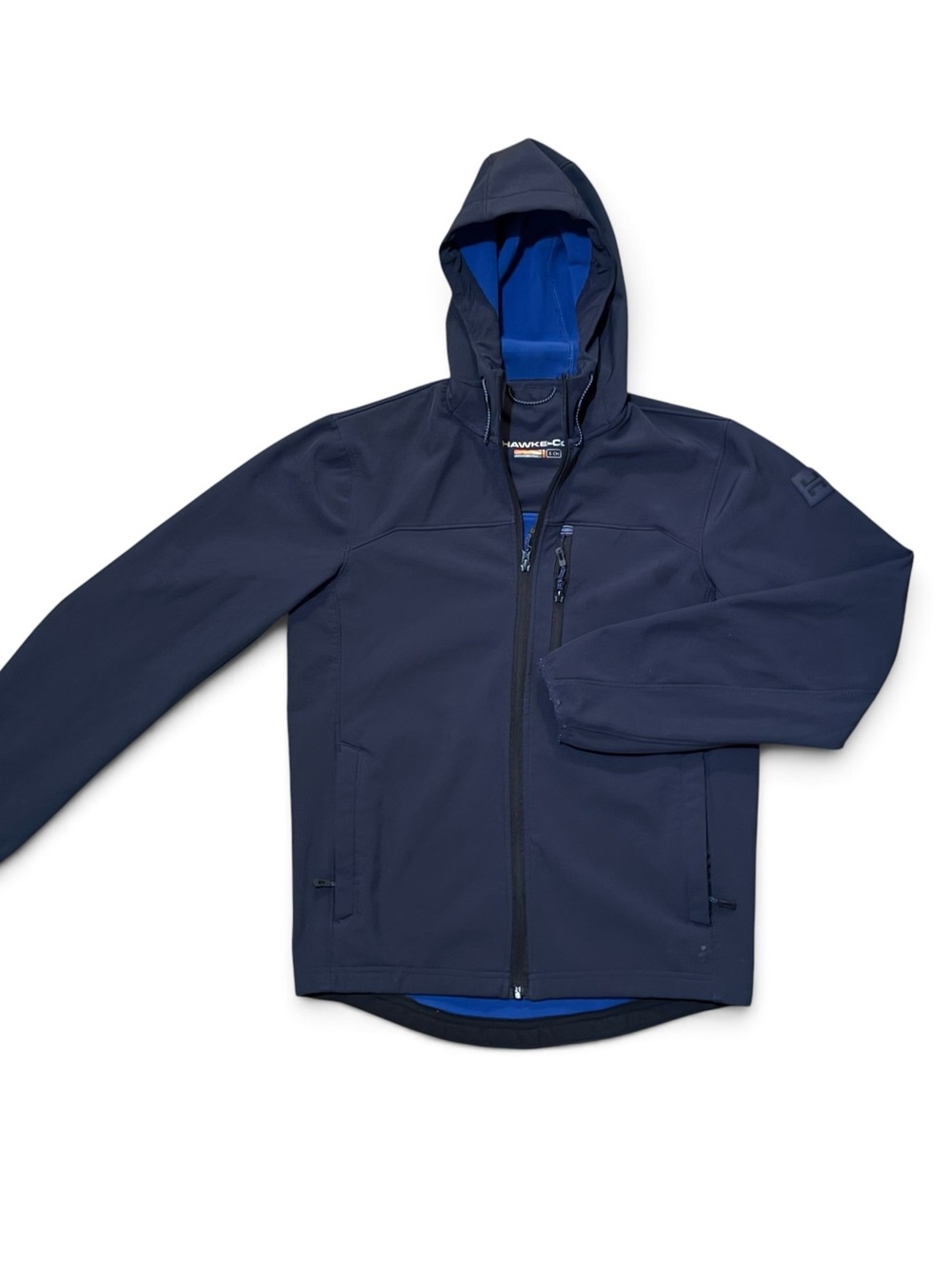 Hawke & Co Mens Small Navy Softshell Jacket Hooded Fleece Lined Full Zip Outer